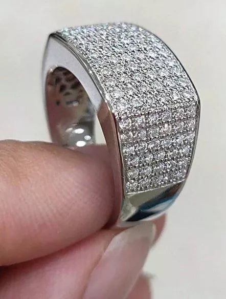 Micro Pave 18K White Gold Plated Iced Multi Row Cubic Zirconia Men Women Ring
